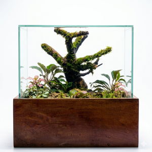 premium handcrafted wooden base desktop terrarium